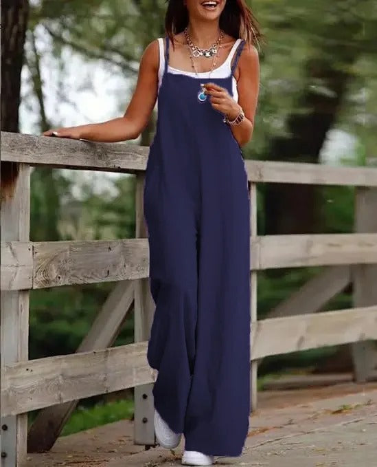 Lieselot | Damen Latzhose Overall Weites Bein Träger - Brown - Image 9