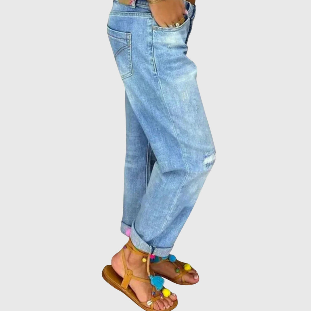 Lieselotte | Damen Destroyed Jeans High Waist Straight - Light Blue - Image 2