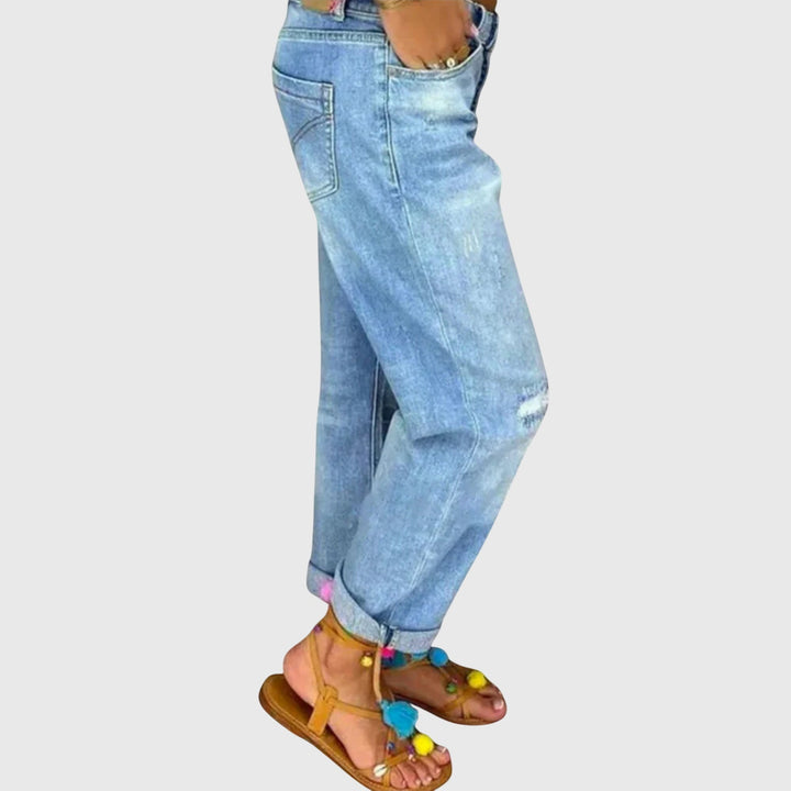 Lieselotte | Damen Destroyed Jeans High Waist Straight - Light Blue - Image 2
