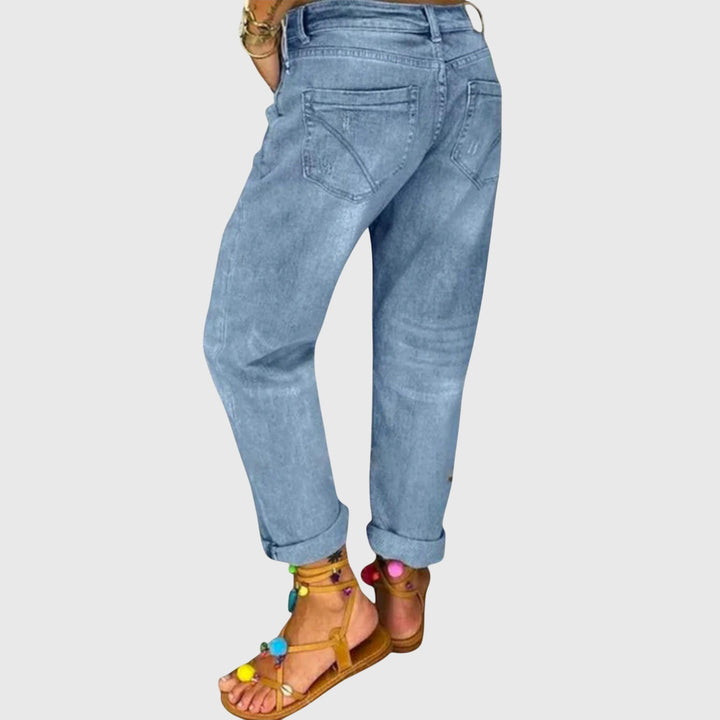Lieselotte | Damen Destroyed Jeans High Waist Straight - Light Blue - Image 3