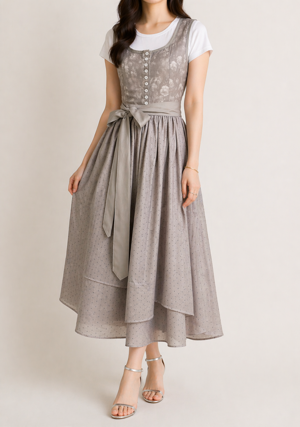 Lieselotte | Damen Dirndl Oktoberfest Kleid mit Schleife - Grey - Image 2