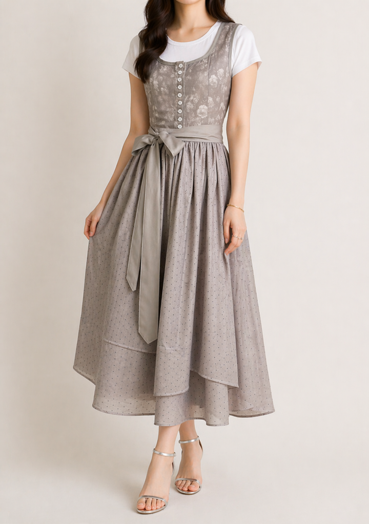 Lieselotte | Damen Dirndl Oktoberfest Kleid mit Schleife - Grey - Image 2
