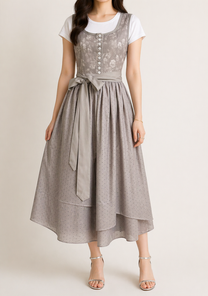 Lieselotte | Damen Dirndl Oktoberfest Kleid mit Schleife - Grey - Image 3