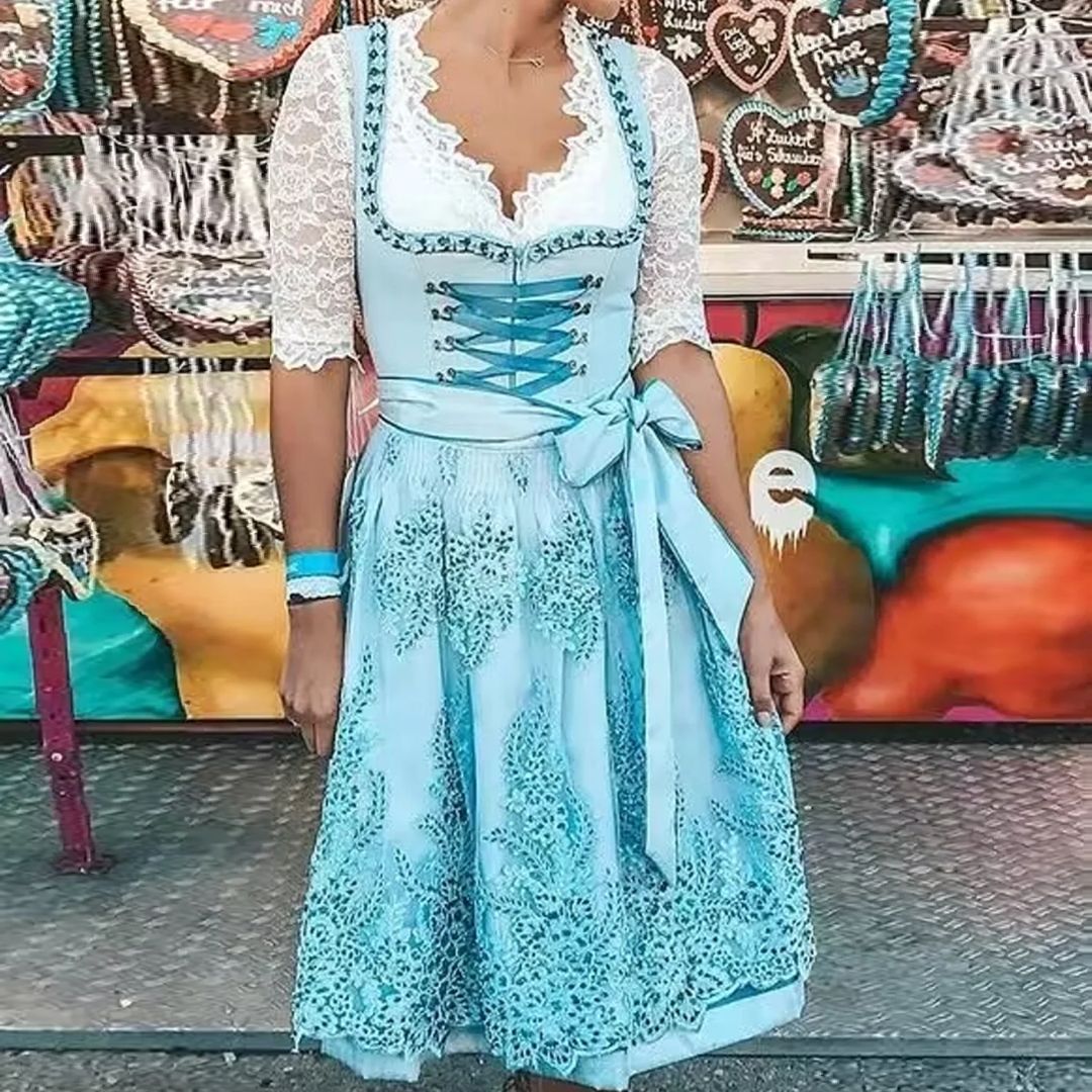 Lieselotte | Damen Dirndl Oktoberfest Kleid mit Schürze - Light Blue - Image 2