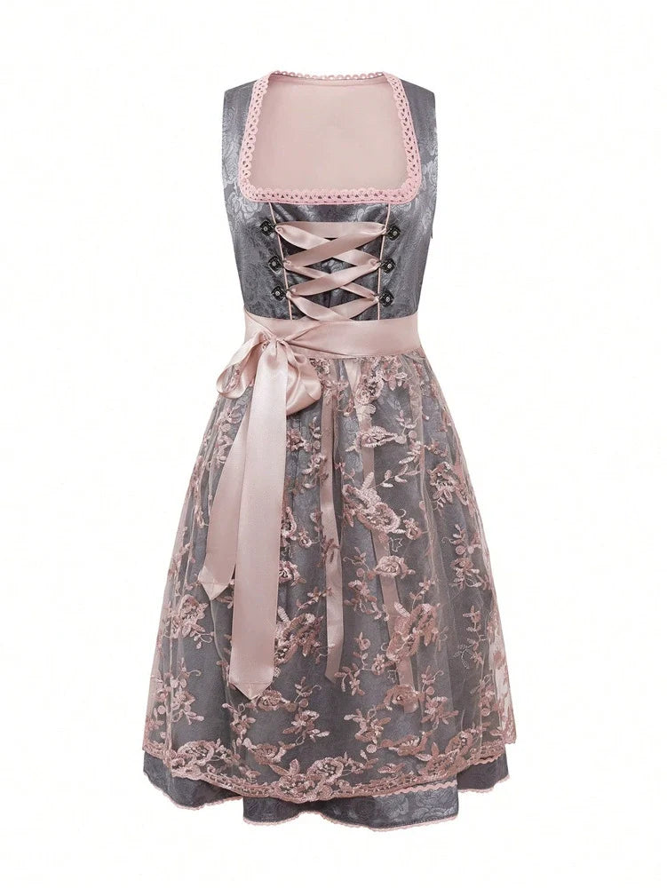 Lieselotte | Damen Dirndl Oktoberfest Kleid mit Spitzenüberrock - Grey - Image 1