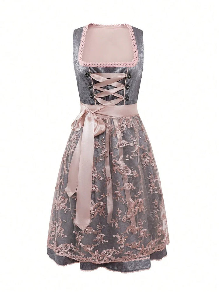 Lieselotte | Damen Dirndl Oktoberfest Kleid mit Spitzenüberrock - Grey - Image 1