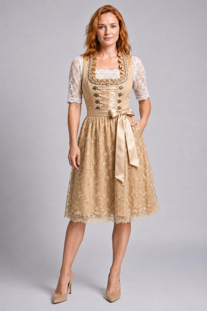 Lieselotte | Damen Dirndl Oktoberfest Midi-Kleid - Champagne - Image 1