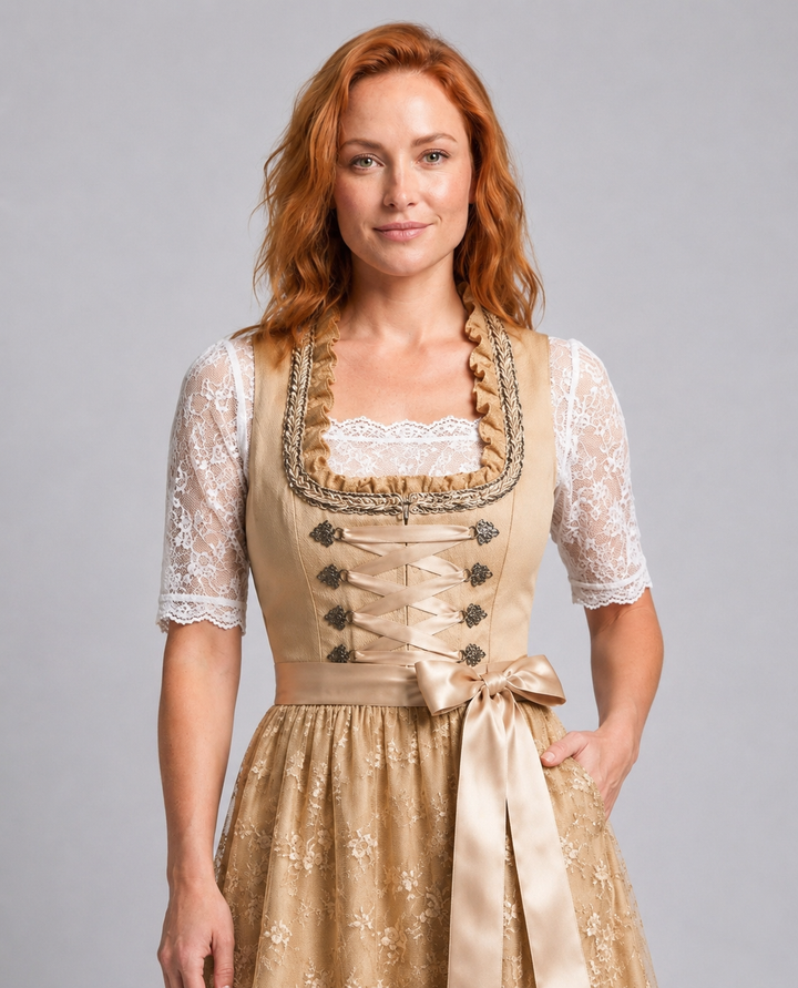 Lieselotte | Damen Dirndl Oktoberfest Midi-Kleid - Champagne - Image 3