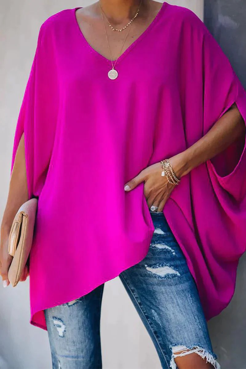 Lieselotte | Damen Tunika Fledermausärmel V-Ausschnitt Oversize - Hot Pink - Image 1