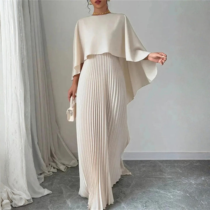 Lilou | Damen Cape Plissee Maxikleid Hochzeitsgast - Cream - Image 1