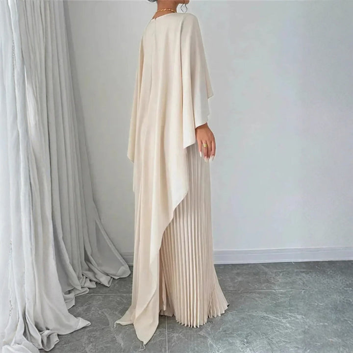 Lilou | Damen Cape Plissee Maxikleid Hochzeitsgast - Cream - Image 2