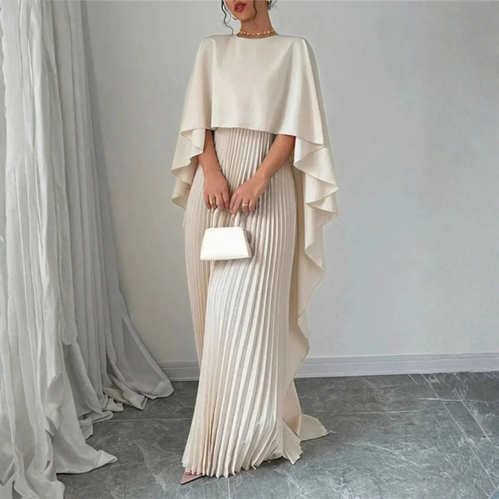 Lilou | Damen Cape Plissee Maxikleid Hochzeitsgast - Cream - Image 3