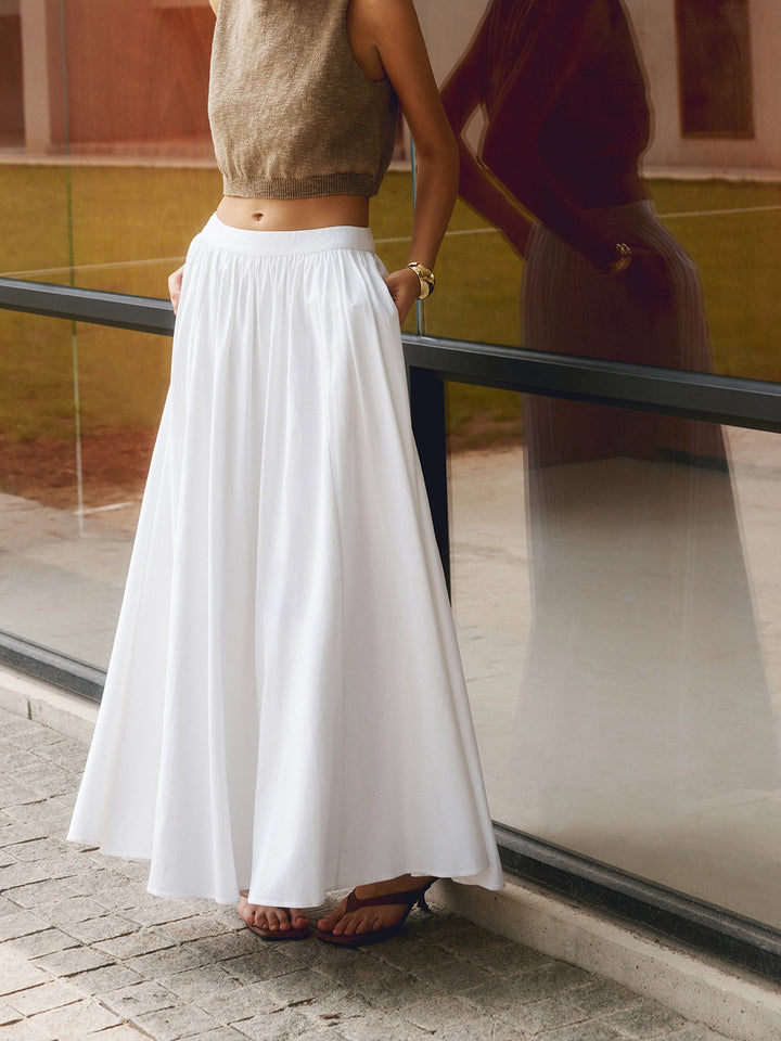 Blanche | Damen Maxirock mit Falten, High Waist Sommerrock lang