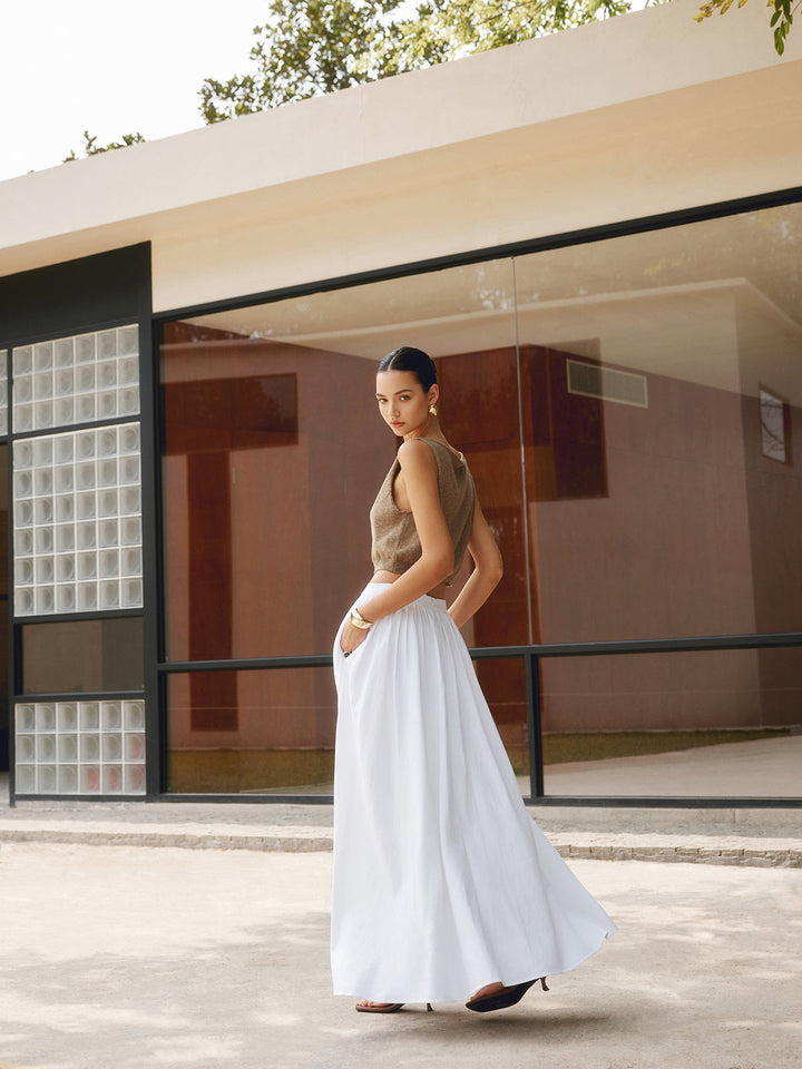 Blanche | Damen Maxirock mit Falten, High Waist Sommerrock lang