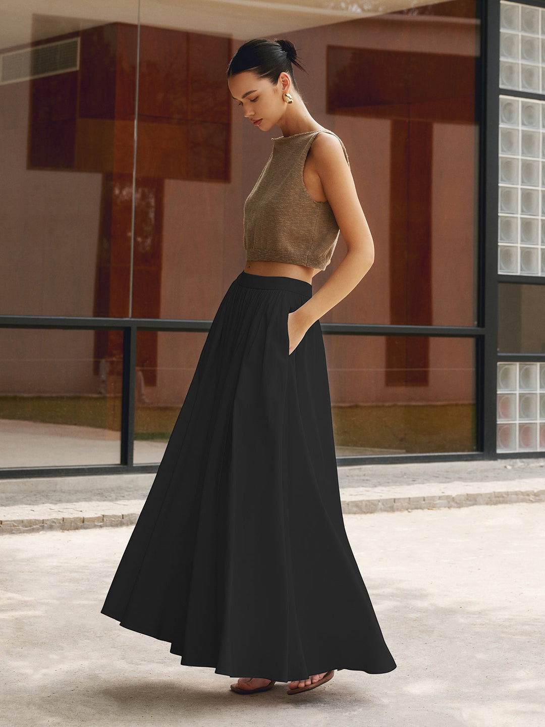 Blanche | Damen Maxirock mit Falten, High Waist Sommerrock lang