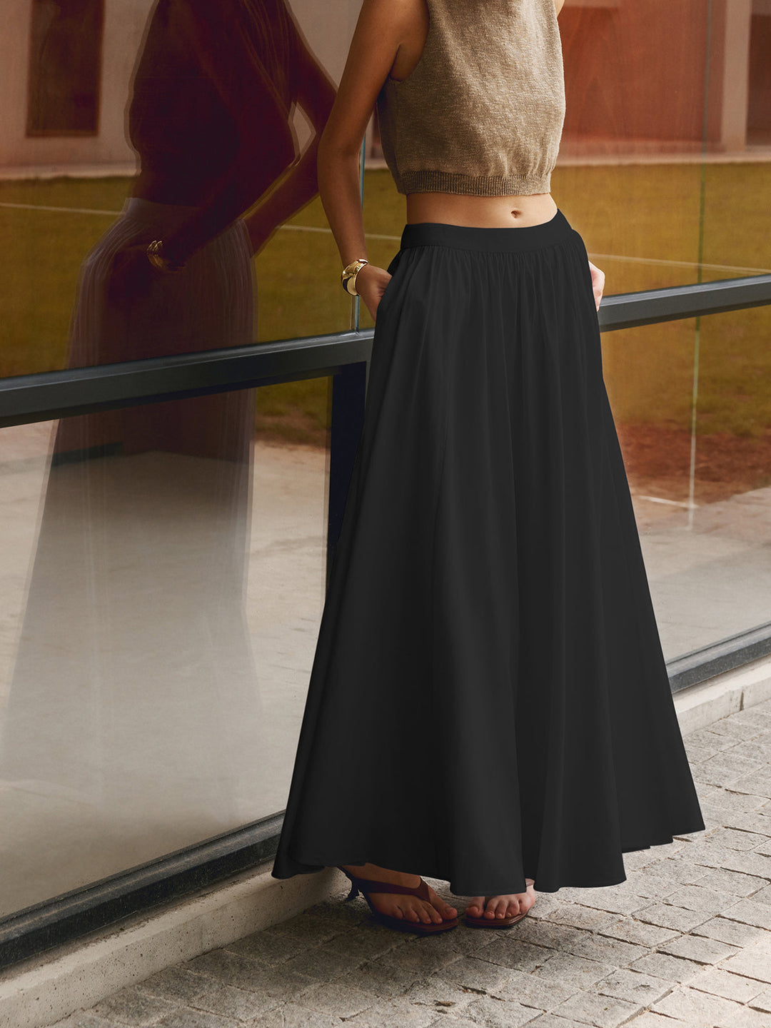 Blanche | Damen Maxirock mit Falten, High Waist Sommerrock lang