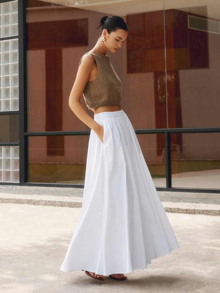 Blanche | Damen Maxirock mit Falten, High Waist Sommerrock lang