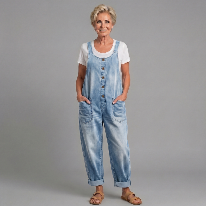 Linnéa | Damen Latzhose Wide Leg Overall - Blue - Image 3