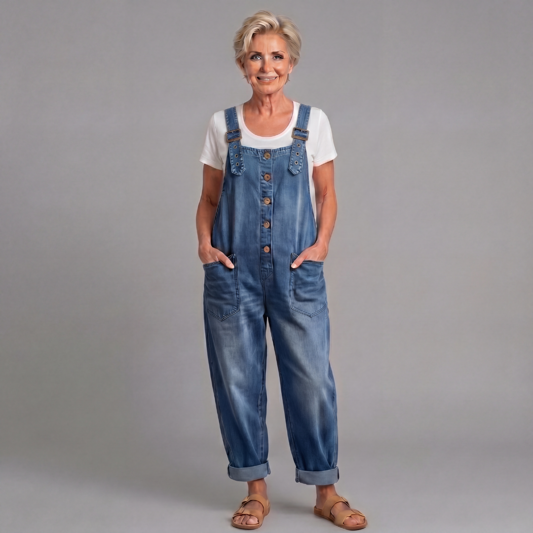 Linnéa | Damen Latzhose Wide Leg Overall - Blue - Image 4