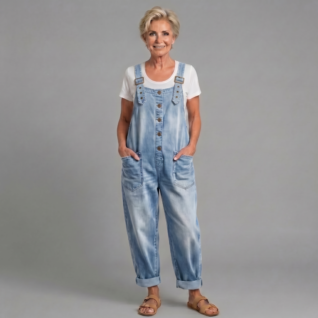 Linnéa | Damen Latzhose Wide Leg Overall - Blue - Image 6
