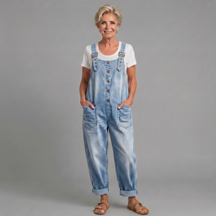 Linnéa | Damen Latzhose Wide Leg Overall - Blue - Image 6