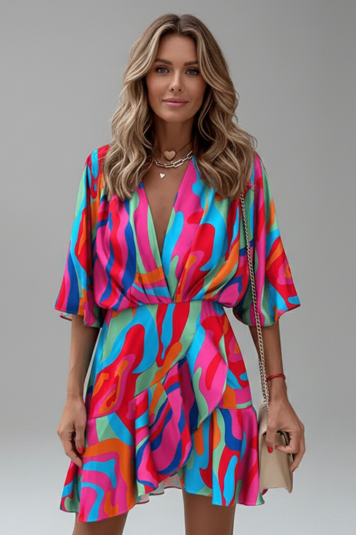 Linnea | Damen Wickel Mini Kleid mit Taillengürtel - Image 2