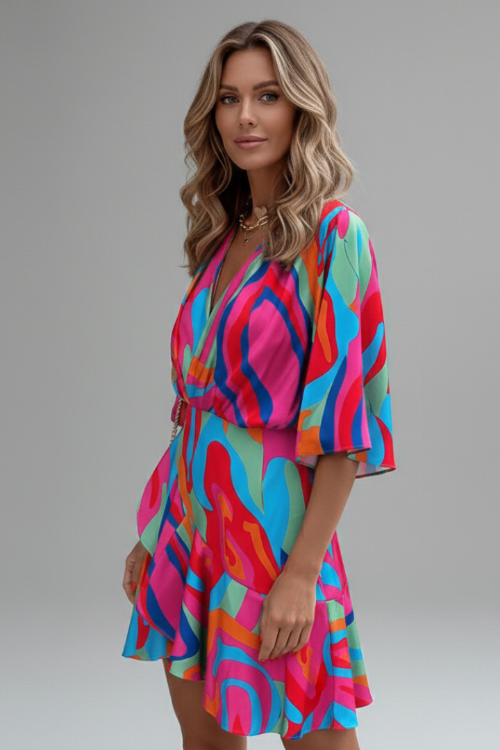 Linnea | Damen Wickel Mini Kleid mit Taillengürtel - Image 4