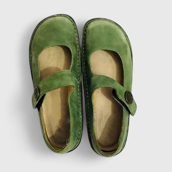 Mila | Damen Mary Jane Schuhe Leder-Optik Flach Velours Bequem