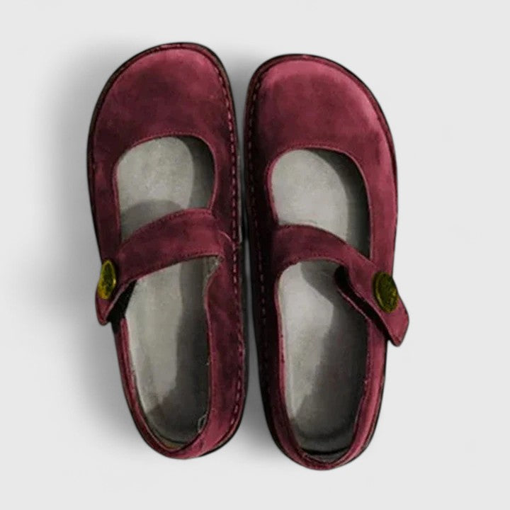 Mila | Damen Mary Jane Schuhe Leder-Optik Flach Velours Bequem