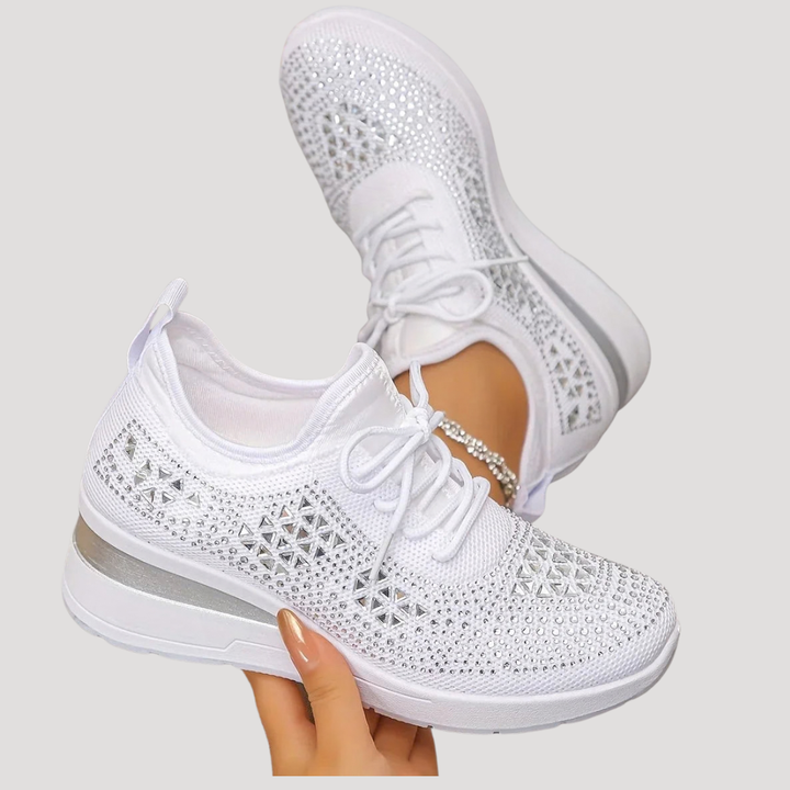 Lirenne | Damen Glitzer Sneaker mit Strasssteinen Plateau - White - Image 1