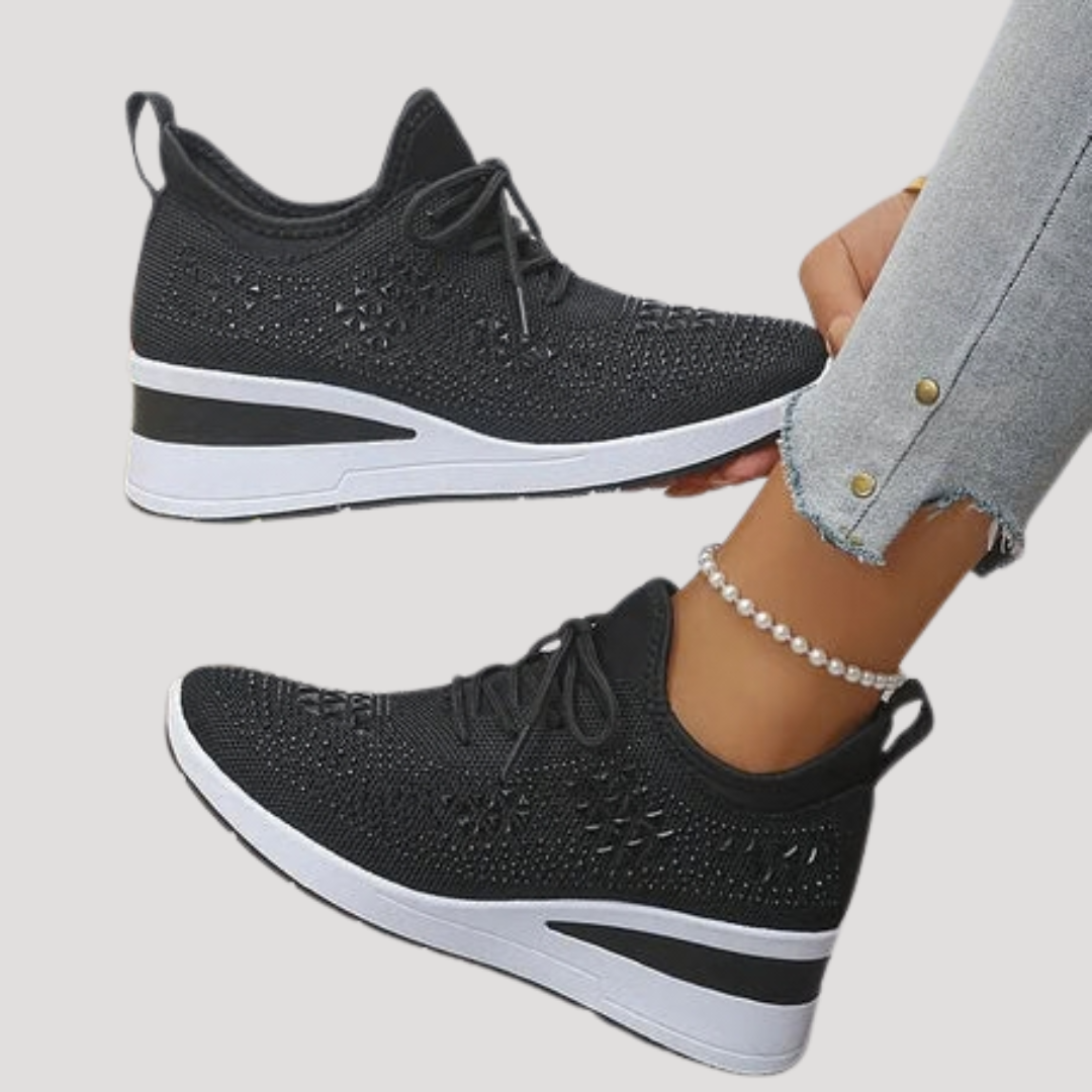 Lirenne | Damen Glitzer Sneaker mit Strasssteinen Plateau - White - Image 2
