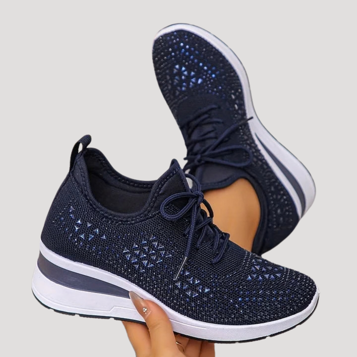 Lirenne | Damen Glitzer Sneaker mit Strasssteinen Plateau - White - Image 3
