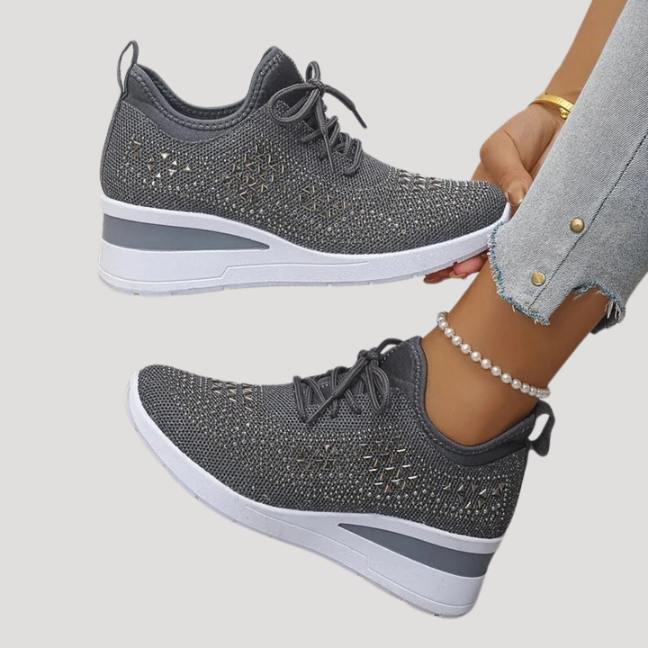 Lirenne | Damen Glitzer Sneaker mit Strasssteinen Plateau - White - Image 4