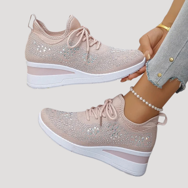 Lirenne | Damen Glitzer Sneaker mit Strasssteinen Plateau - White - Image 5