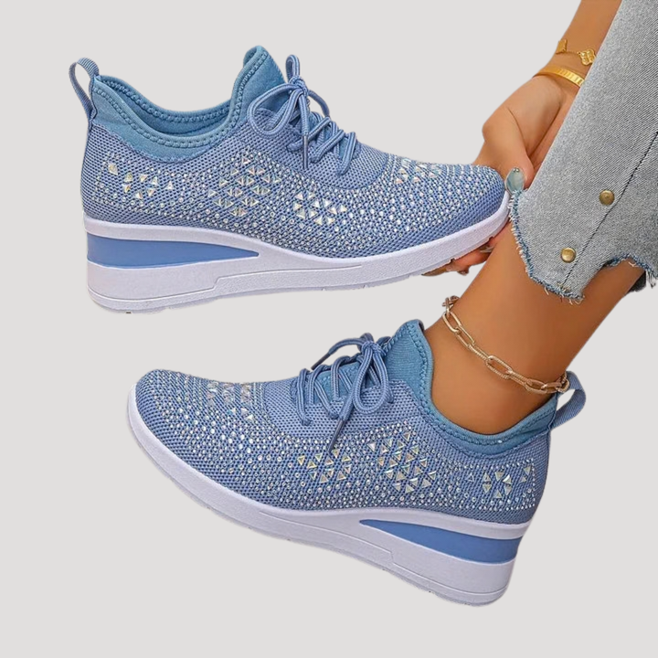 Lirenne | Damen Glitzer Sneaker mit Strasssteinen Plateau - White - Image 6