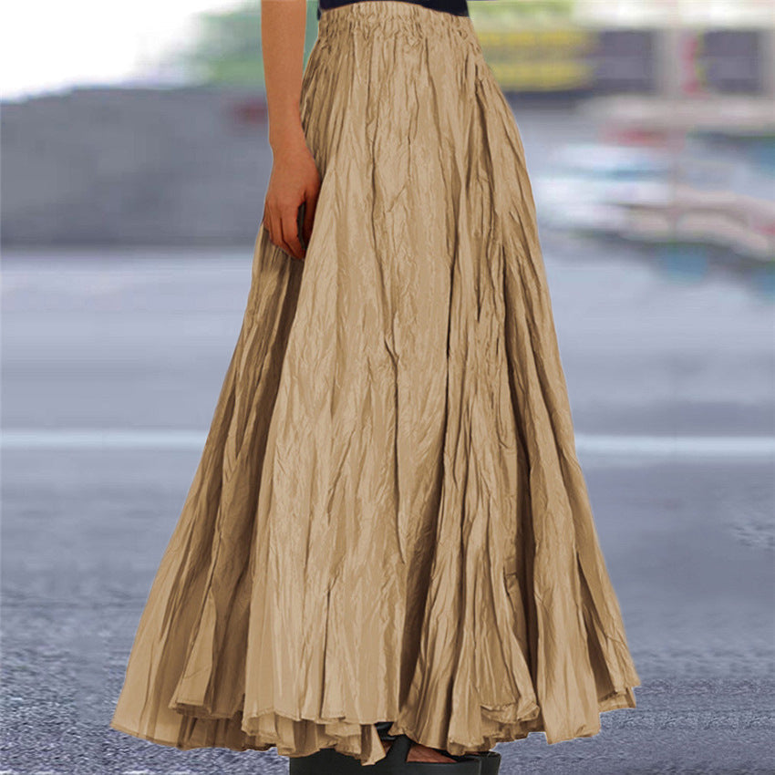 Lisanne | Damen Maxirock A-Linie Faltenrock Gummibund - Camel - Image 1