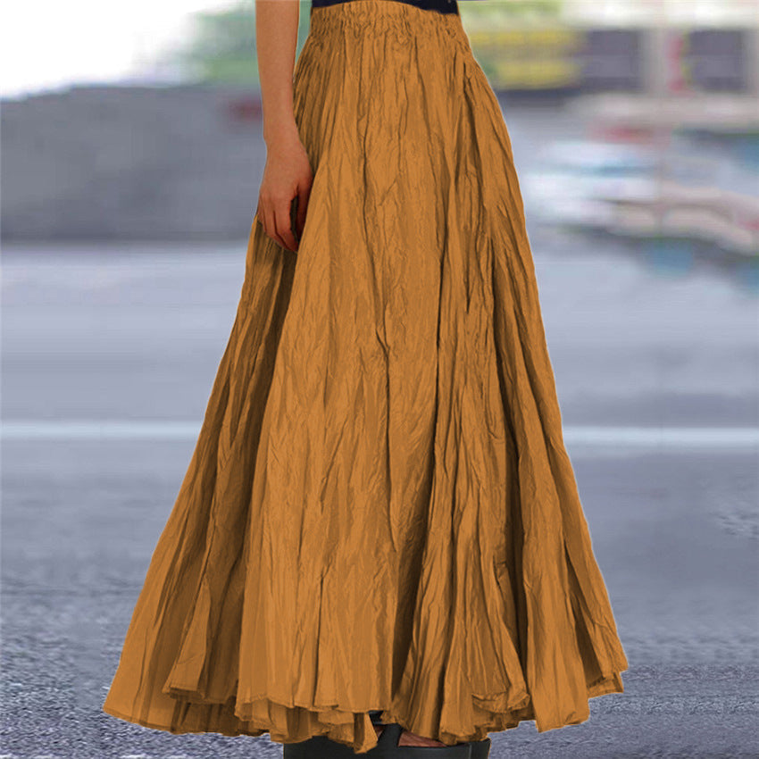 Lisanne | Damen Maxirock A-Linie Faltenrock Gummibund - Camel - Image 7