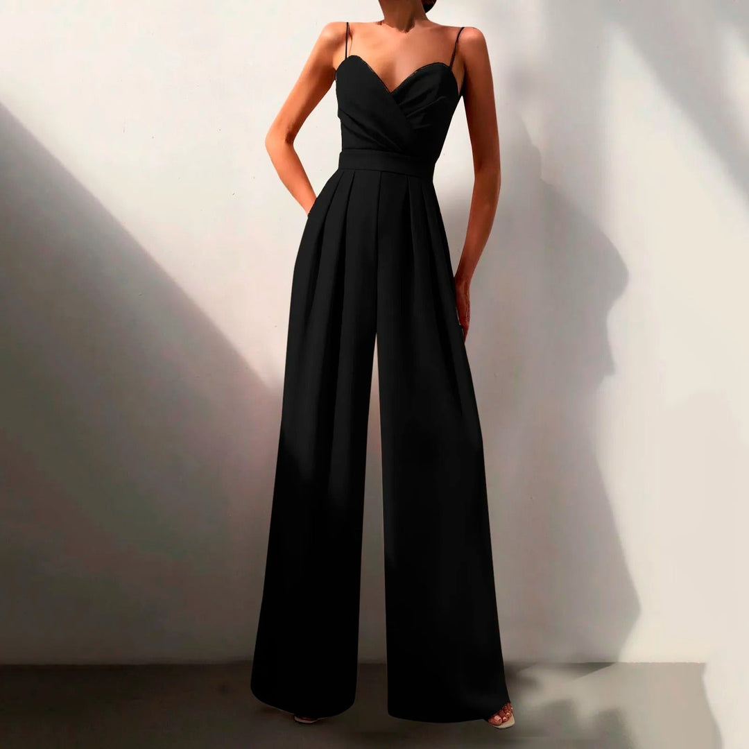 Livia | Damen Jumpsuit Herzausschnitt Weites Bein Ärmellos - Black - Image 1