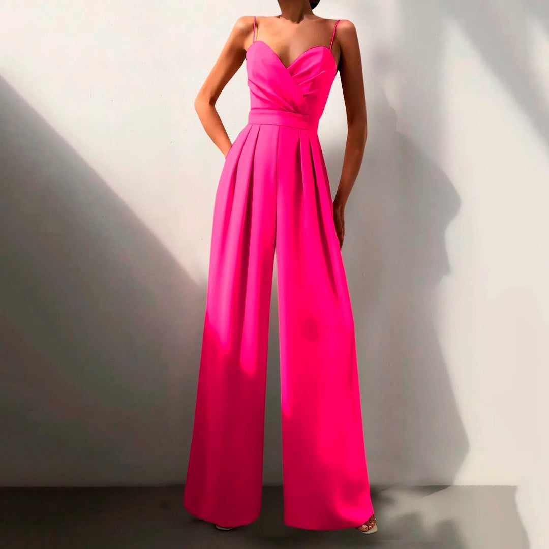Livia | Damen Jumpsuit Herzausschnitt Weites Bein Ärmellos - Black - Image 2