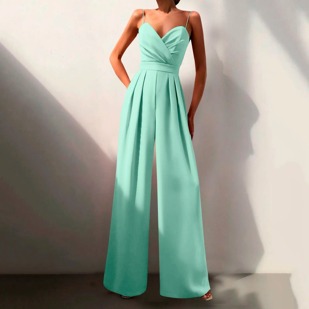 Livia | Damen Jumpsuit Herzausschnitt Weites Bein Ärmellos - Black - Image 3