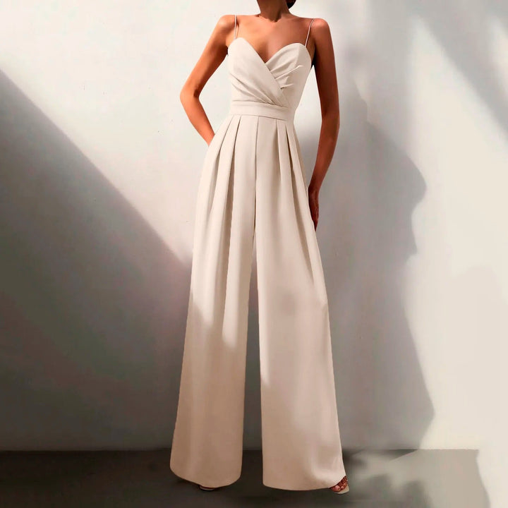 Livia | Damen Jumpsuit Herzausschnitt Weites Bein Ärmellos - Black - Image 5