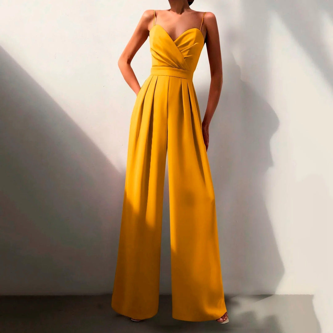 Livia | Damen Jumpsuit Herzausschnitt Weites Bein Ärmellos - Black - Image 6