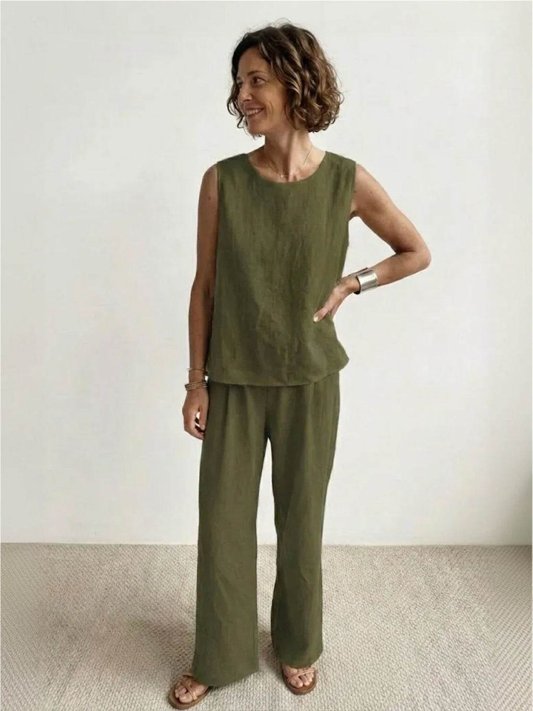 Olasima | Damen set Ärmellos Top und Weithose Zweiteiler