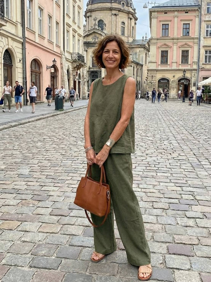 Olasima | Damen set Ärmellos Top und Weithose Zweiteiler