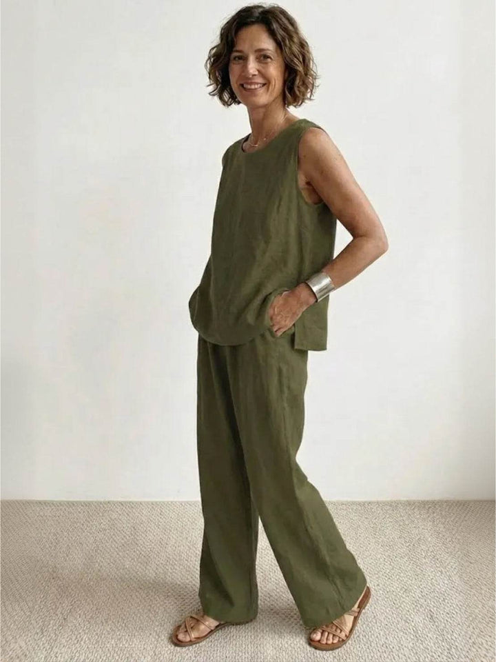 Olasima | Damen set Ärmellos Top und Weithose Zweiteiler