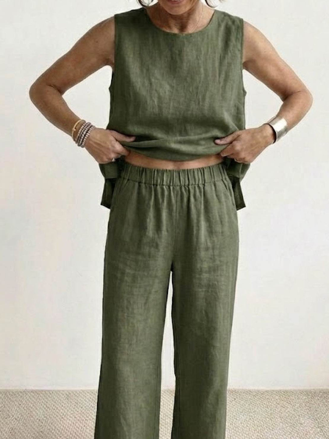 Olasima | Damen set Ärmellos Top und Weithose Zweiteiler
