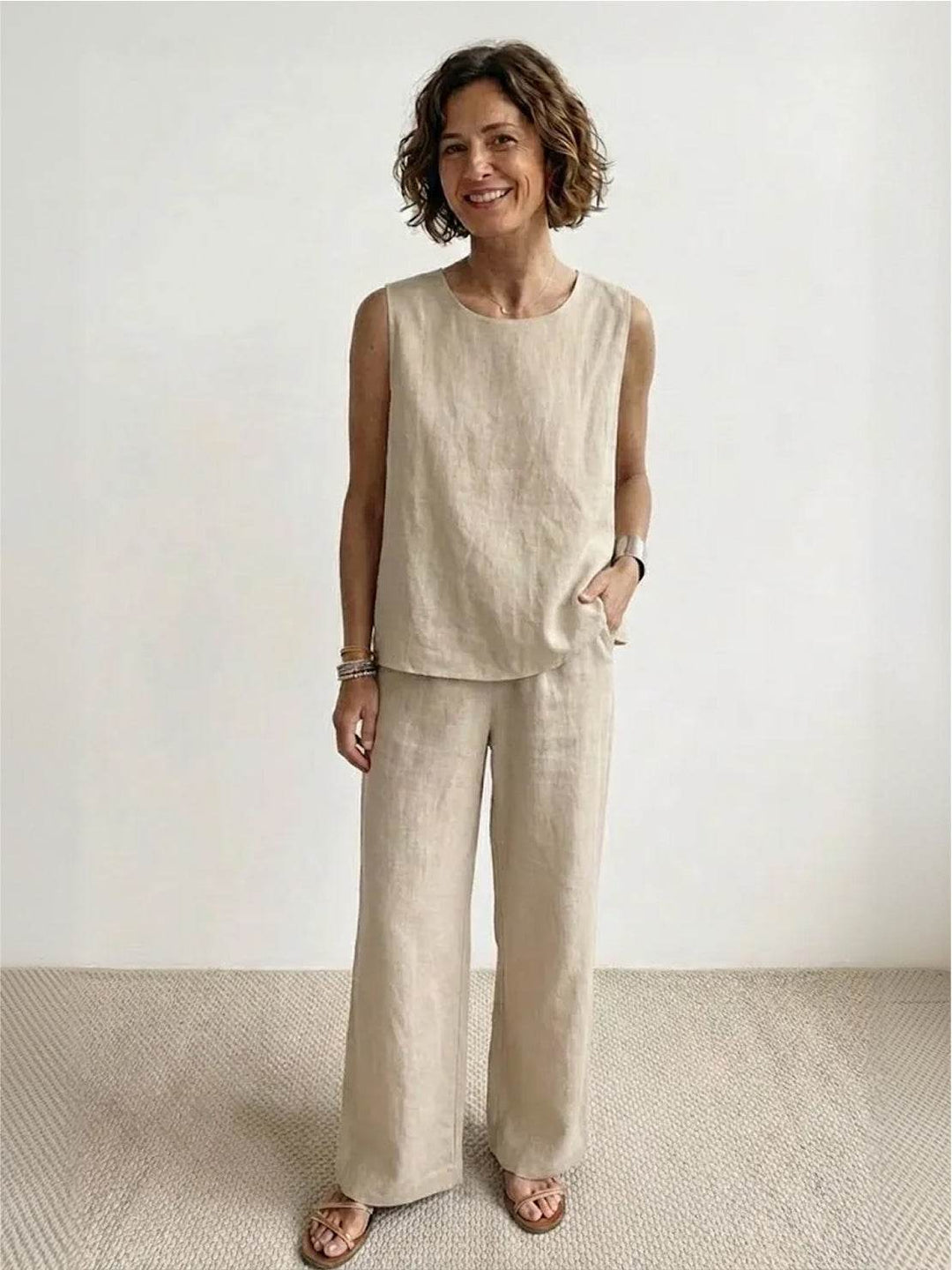 Olasima | Damen set Ärmellos Top und Weithose Zweiteiler