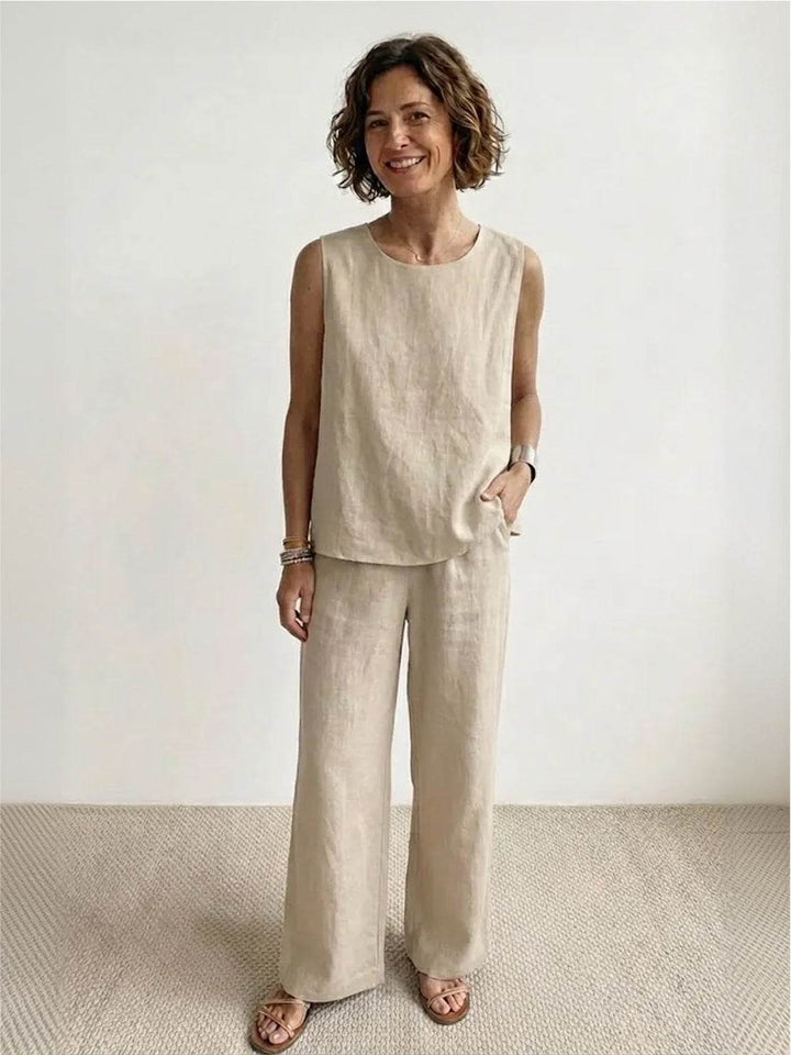 Olasima | Damen set Ärmellos Top und Weithose Zweiteiler