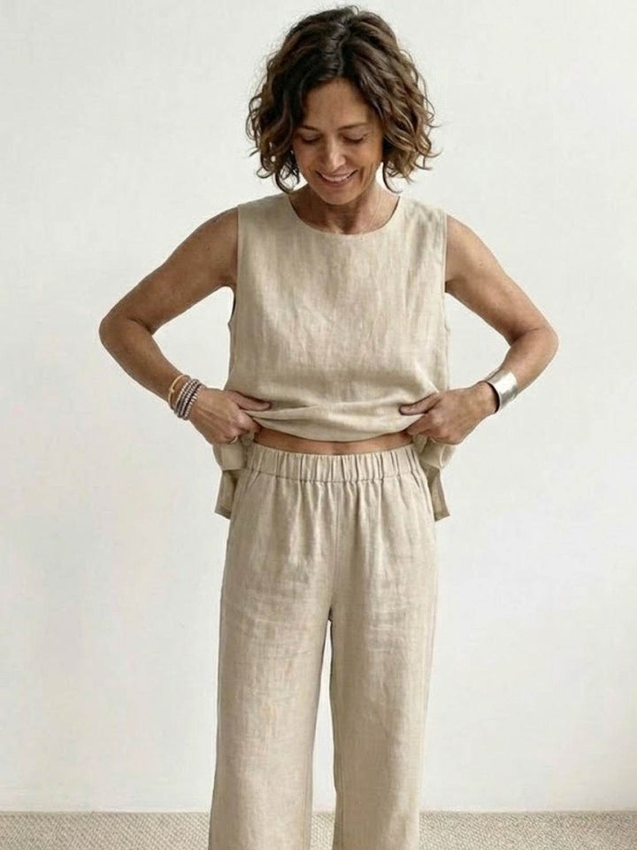 Olasima | Damen set Ärmellos Top und Weithose Zweiteiler