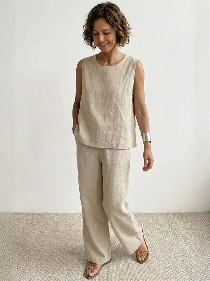 Olasima | Damen set Ärmellos Top und Weithose Zweiteiler